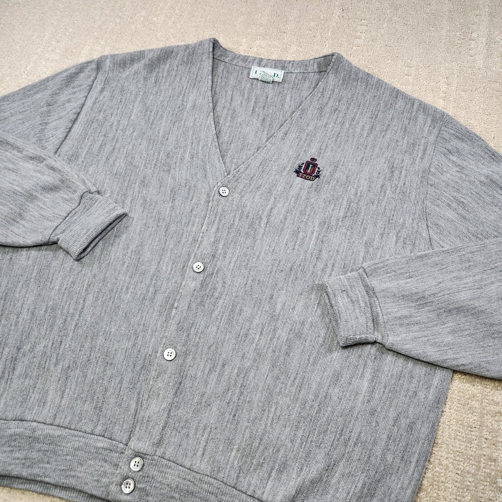 Vintage Cardigan Sweater Men XL Izod USA Made Gray V Neck Knit Preppy Tennis